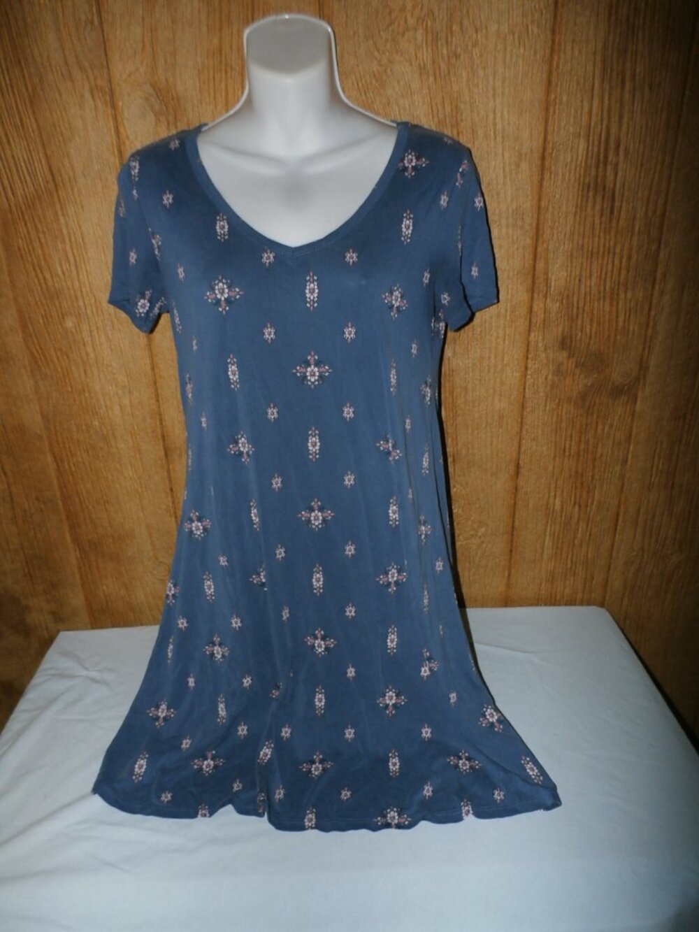 New MUDD Juniors Sm Soft Sleep Shirt Tee Dress Lounge Blue w/ Floral